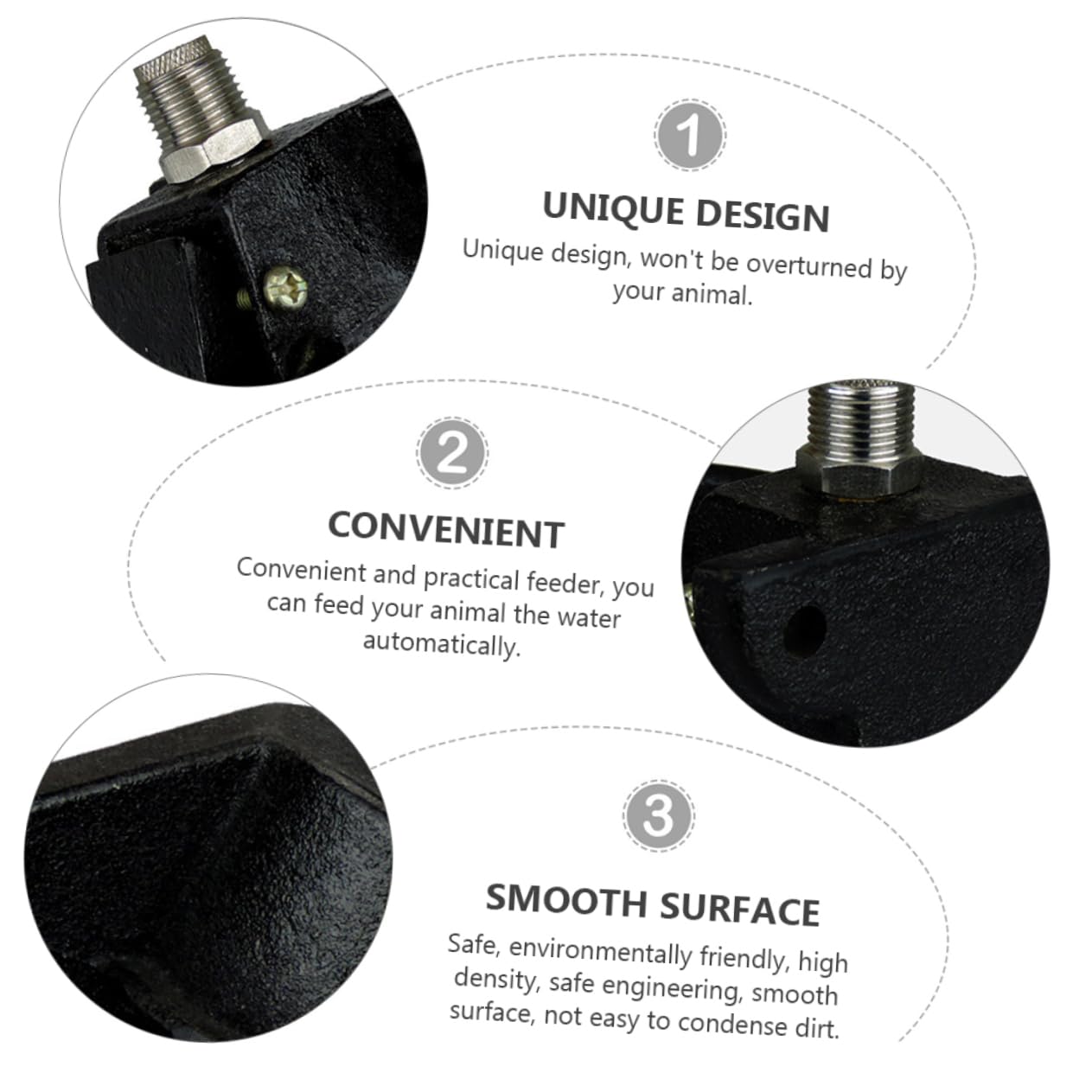 Bebedero Automático para Cerdos de Hierro y Acero Inoxidable Negro | Cuenco de Agua para Granja y Hogar, Superficie Lisa, Ingeniería Segura, Alimentación de Agua Automática