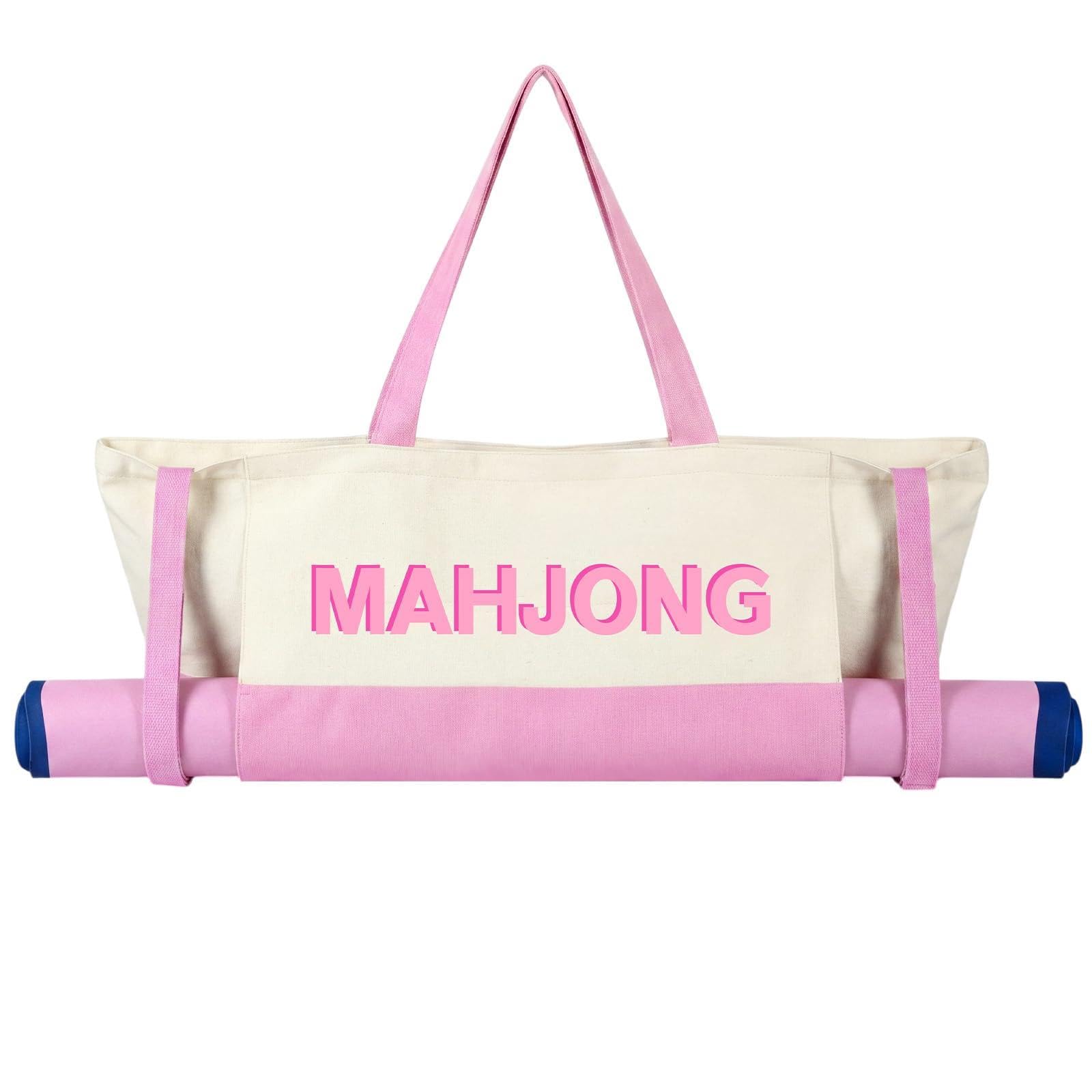 Abbylike 28"x9" Mahjong Bag for Mahjong Accessories,Beige&Pink,Canvas — image 1