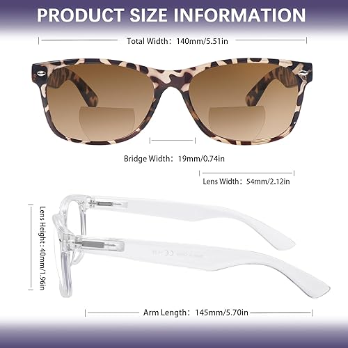 Miniatura 6 de Paquete de 4 lentes de lectura bifocales, lentes grises, bisagra de resorte, lentes de sol para exteriores, a la moda, bifocales, para hombres y