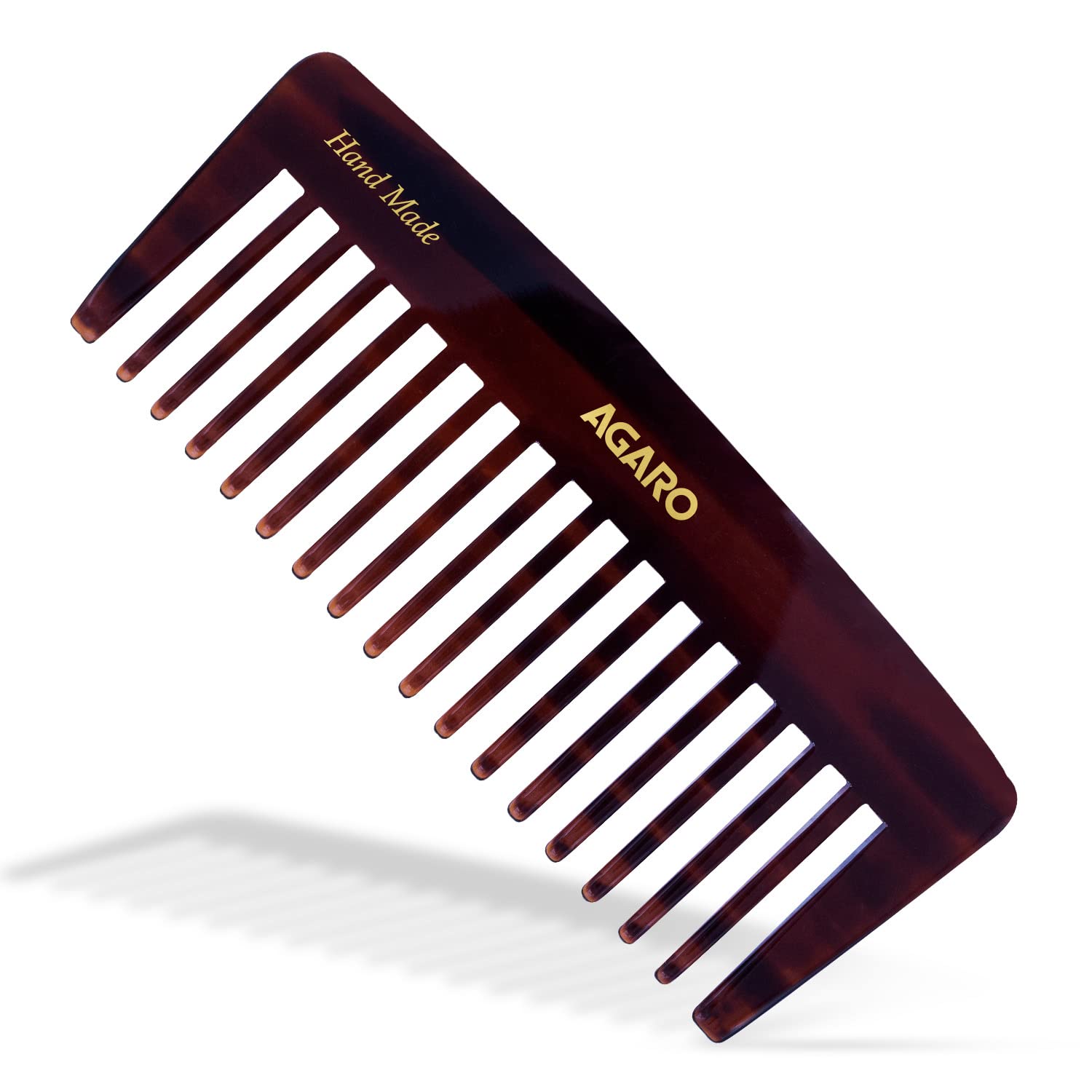 AGARO Hand Made Comb, Wide Teeth Shampoo comb, Smooth Rounded Teeth, Hair Styling, Grooming, Hair Brushing, Hair Dressing, Cellulose Acetate Comb, For Men & Women, HMC79, Brown.