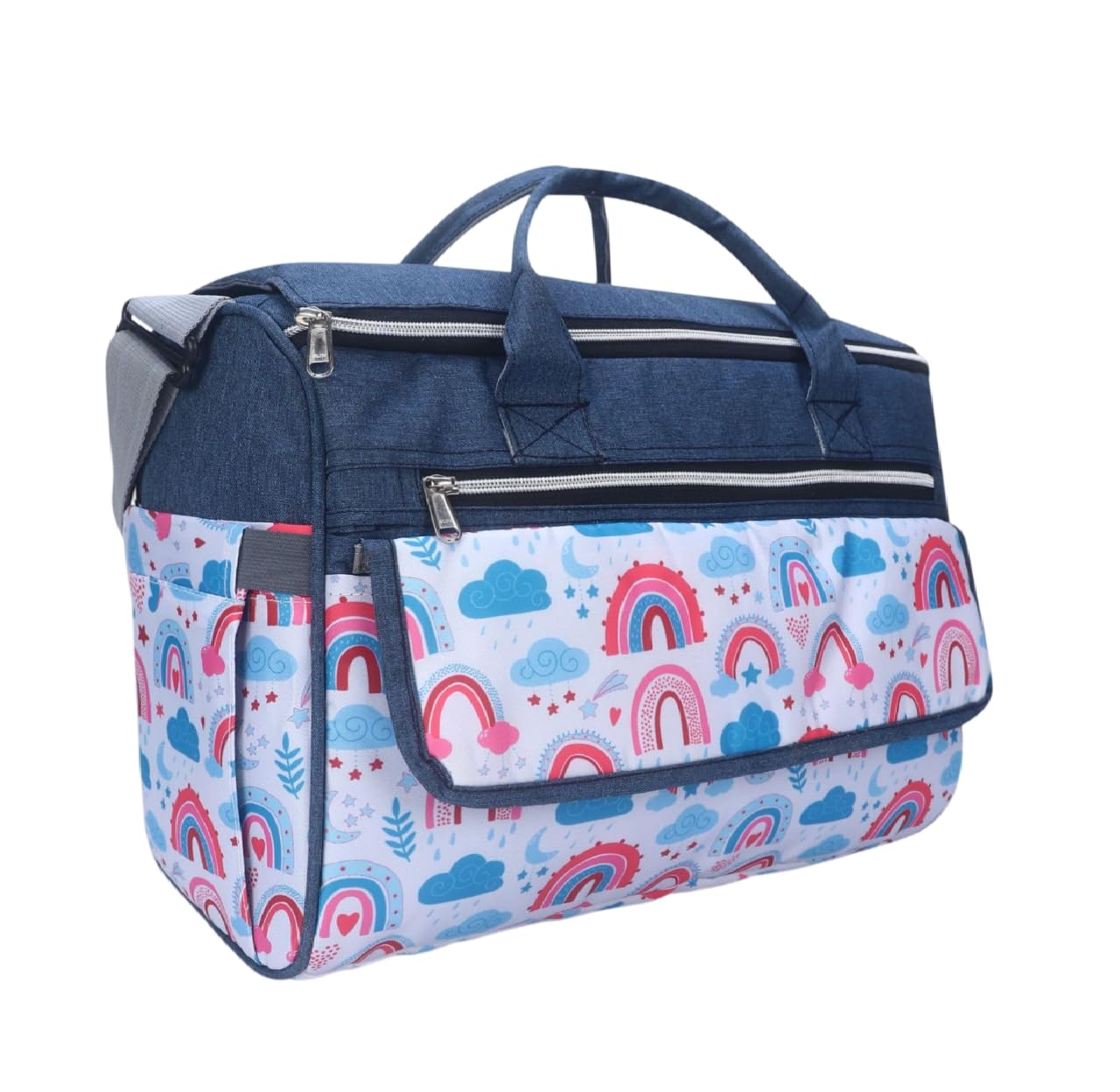 Premium Baby Diaper Backpack | Soft Cotton Fabric with Multi-Pocket Storage | Lightweight Travel Bag for Newborn and Toddler Essentials Use (Pink and Grey)-image-3
