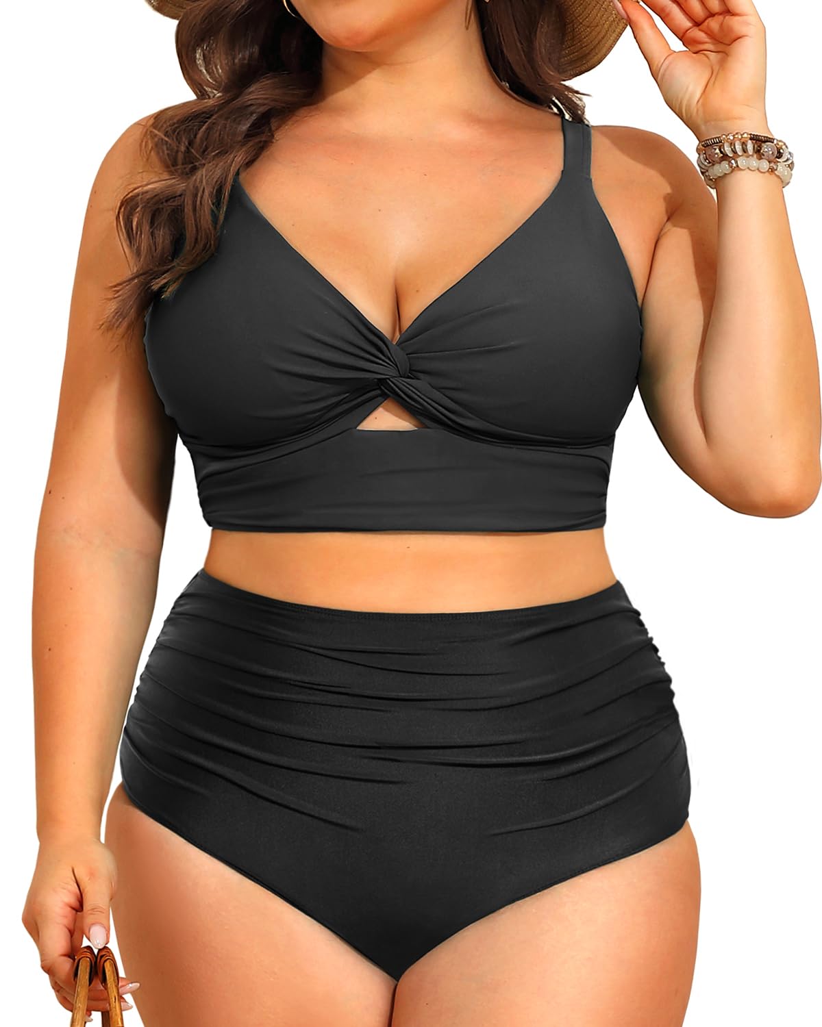 Daci Plus Size Two Piece Swimsuits - Women High Waisted Bikini Tummy Control Bathing Suits Knot Twist Swimwear 2025