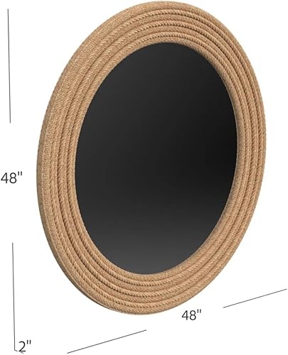 Miniatura 6 de Espejo de pared redondo sobre tablero con tela de cuerda marrón natural