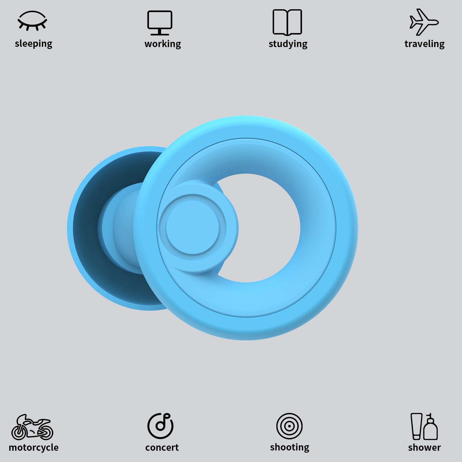 Jayine Ear Plugs for Noise Cancelling Ear Protection EarPlugs for Sleep,Concerts,Work,Study,8 Size Eartips with Small Box,Perfect -30dB Silicone Earplugs for Noise Reduction: Sky Blue