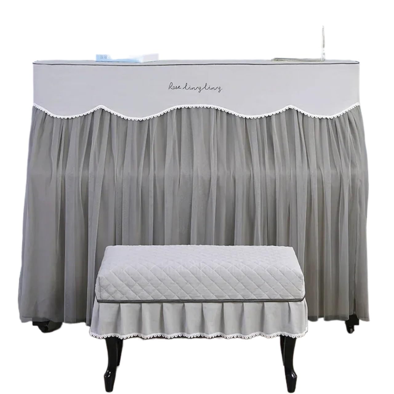 Copertura antipolvere per pianoforte verticale, Copri Pianoforte In Stoffa Di Pizzo Multicolor for(One Person Stool Set,Light Grey)