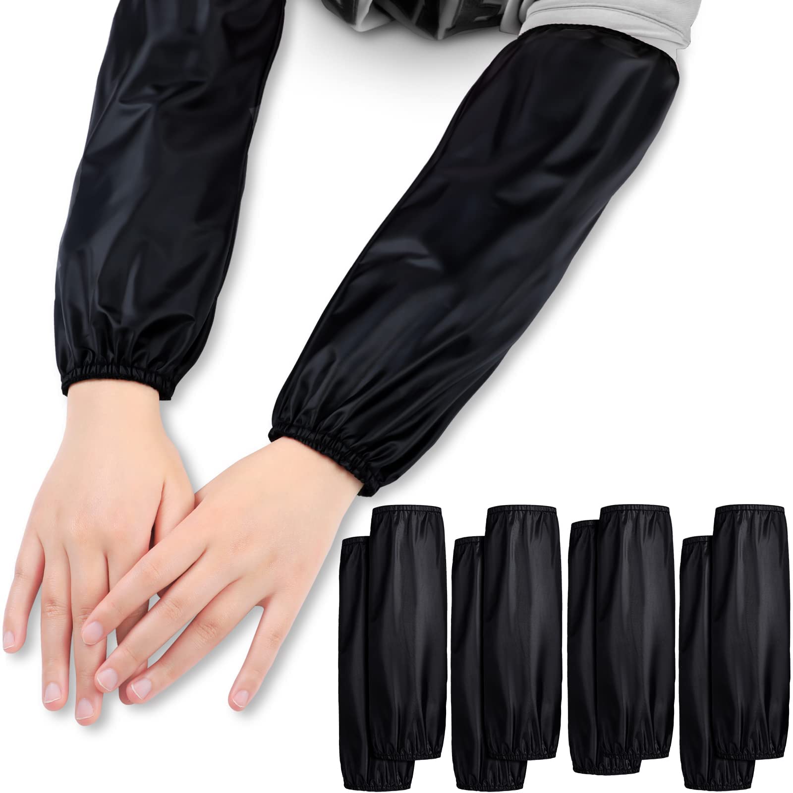 4 Pairs Waterproof Sleeves for Arms Reusable Oilproof Oversleeves PVC Farmers Arm Sleeve Cover for Cleaning Cooking Painting Black, 12 Years