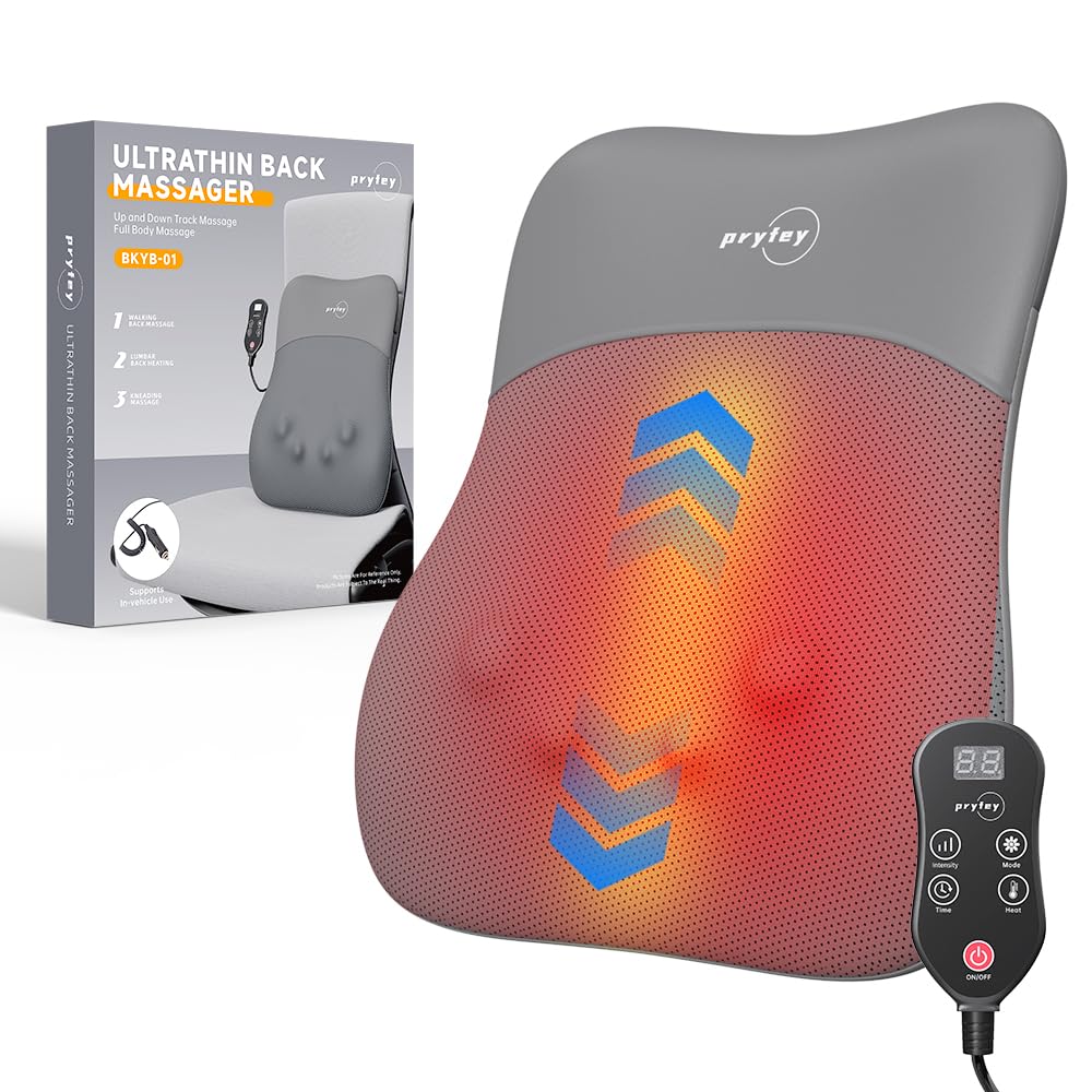 Back Massager, Rolling Up and Down Back Massager with Heat, Back Massage 4D Kneading for Pain Relief Deep Tissue, Ultrathin Shoulder Massager Gift for Women Men Parents Christmas, Grey