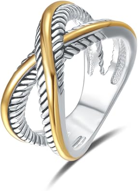 UNY JEWEL Two Tone Twisted Cable Ring for Women Gold Silver Mixed Metal Statement Ring Vintage Cable Wire Band Gift Jewelry for Her