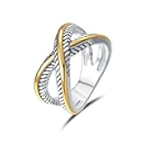 UNY Ring Vintage Designer Fashion Brand Women Valentine Gift Two Tone Plating Twisted Cable Wire Rings
