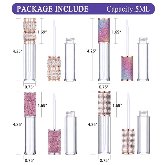 AMORIX 20 Pcs Empty Diamond Lip Gloss Tubes with Wand 5ml for DIY Lipgloss