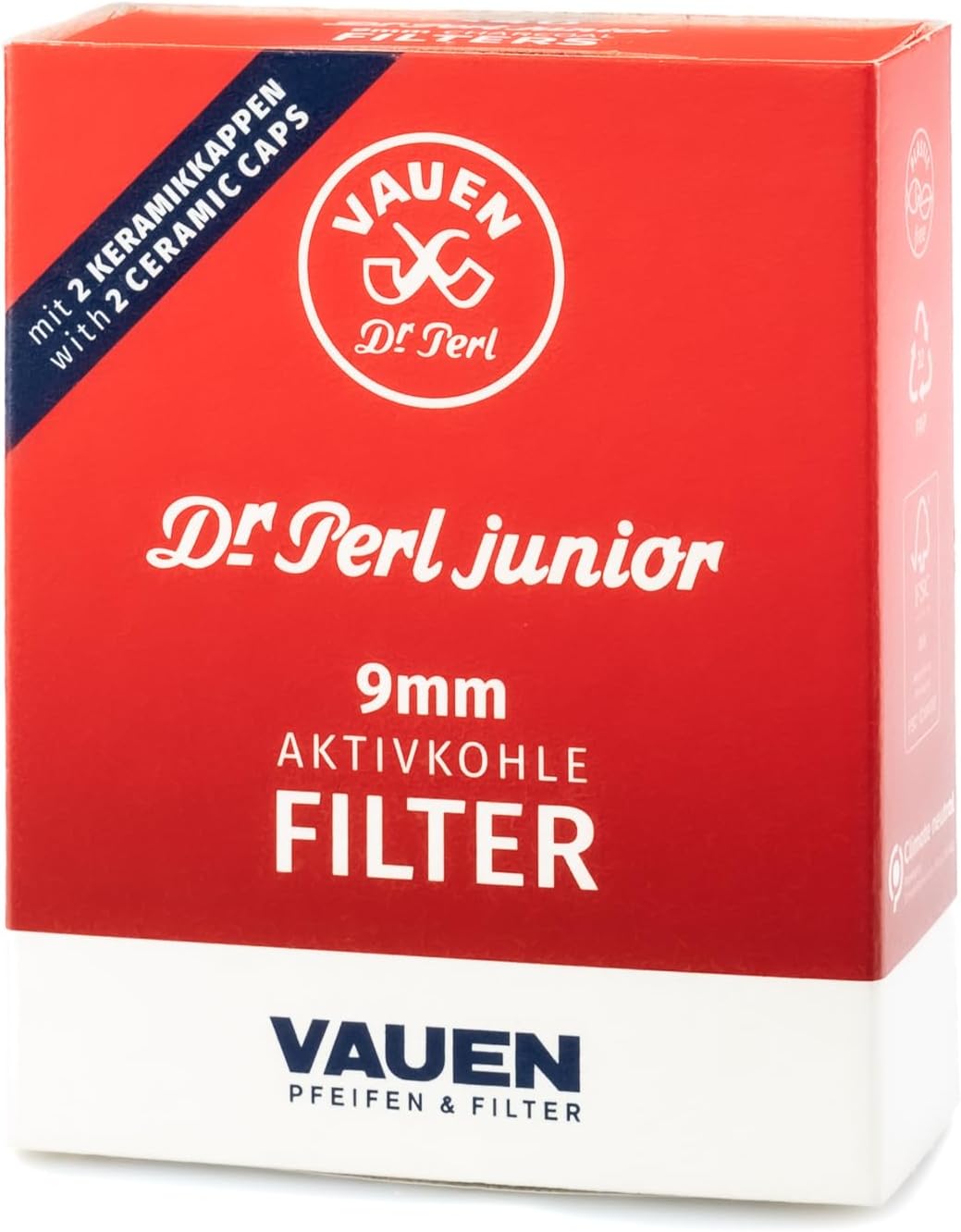 Dr. Perl Junior 9mm Pipe Filters - 40 Count - Activated Charcoal & Ceramic Caps