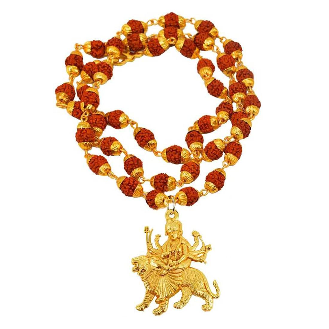 Religious Jewellery Lord Maa Durga Sherawali Mahakali Locket with Gold Plated Caps Rudraksha Mala Temple Jewelry Pendant for Men and Boys-image-41