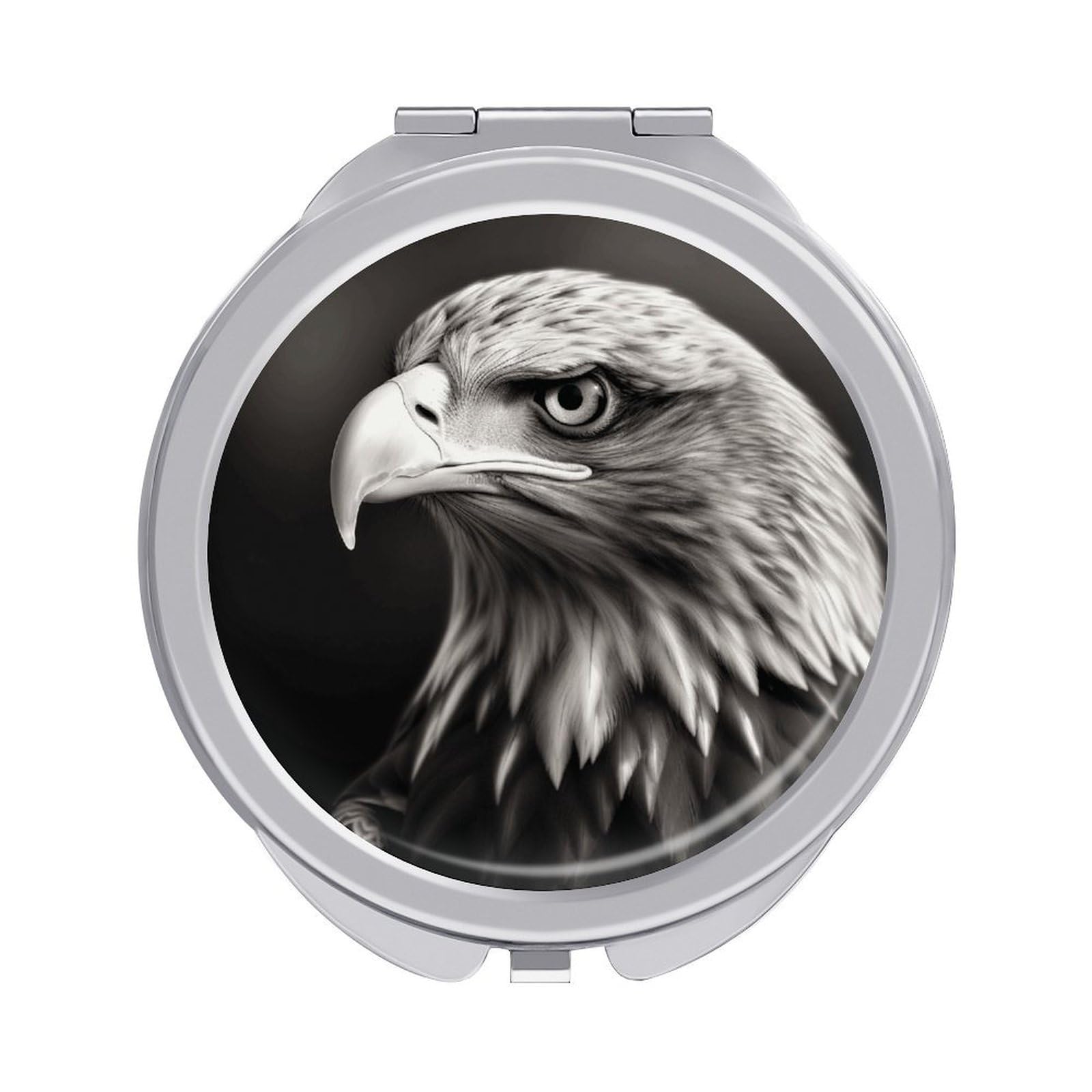 VstaDank Eagle Black and White Travel Makeup Mirror Cute Compact Mirror for Women 1X/2X Magnifying Metal Pocket Makeup Mirrors Folding Round Makeup Mirrors for Handbag Wallet & Gift