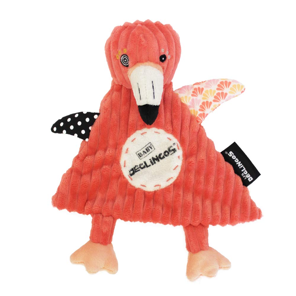 Les Déglingos - Pink Flamingo Soft Toy for Baby and Child, Soft Fabric, Fun and Educational Soft, Toy Suitable from Birth