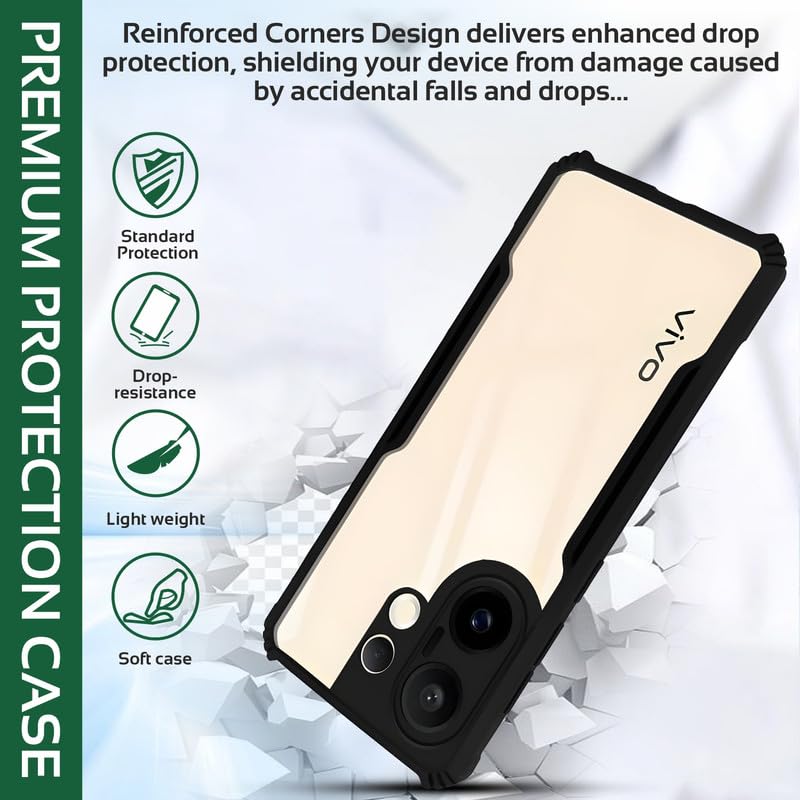 Image of AIBEX Compatible for Vivo X200 FE 5G Mobile Back Case Cover, Crystal-Clear Shockproof Bumper with Camera Guard | 360 Hybrid Protection (TPU+PC) | Anti-Yellow, Slim Transparent - Black