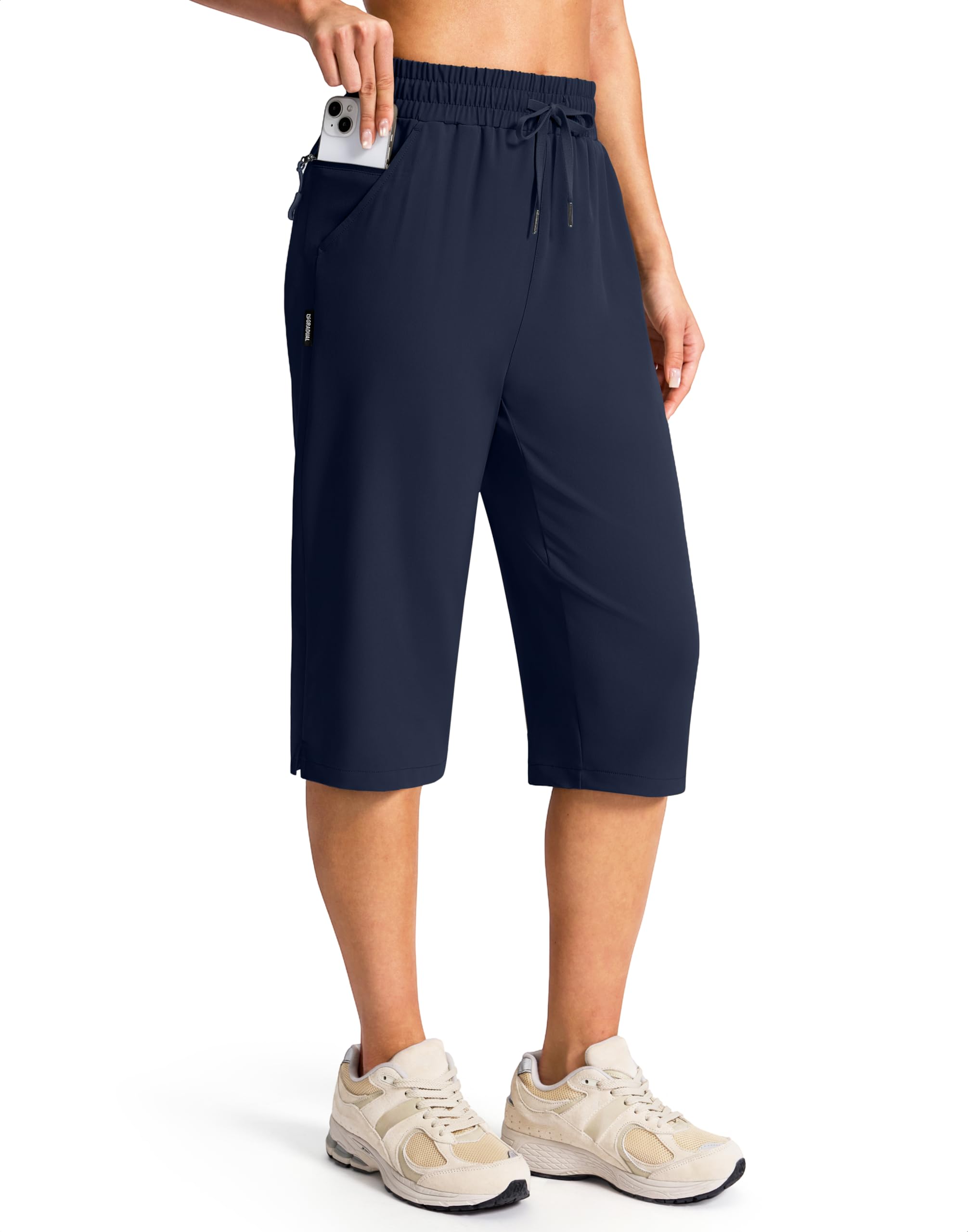 G Gradual Women's 15" Long Hiking Shorts with Zipper Pocket Below The Knee Capris Lightweight Bermuda Shorts for Women