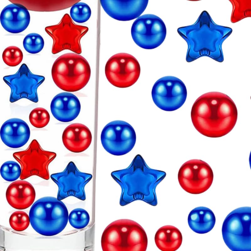 90 Pcs Patriotic Independence Day Vases Filler, 4th of July Vases Filler Beads, Star Ornament Faux Beads for American Holiday, Dinning Table Party Home DIY Decor Red,Blue (Multicolor)