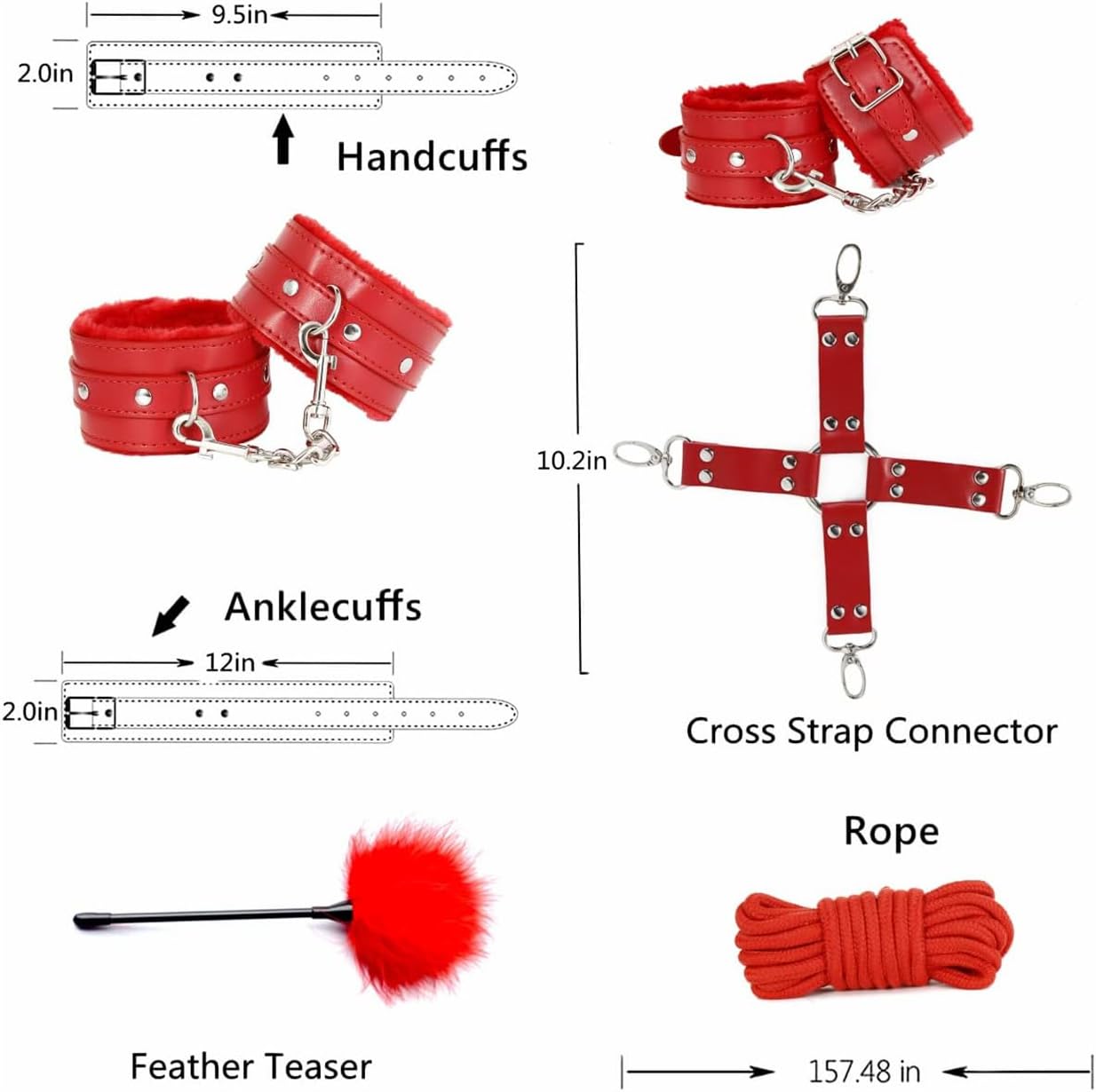 Soporte versátil para Muslos y Cuello de Cuero, Entrenamiento de Estiramiento, Kit de Yoga de Peluche 12 Piezas Juego Rojo, Regalo Couple - H
