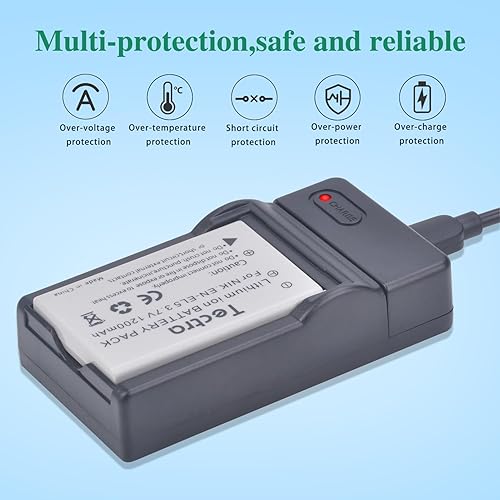 Miniatura 5 de Tectra Paquete de 2 baterías EN-EL5 y cargador USB para cámaras Nikon Coolpix P500, P510, P520, P530, P3, P4, P80, P90, P100, P5000, P5100, P6000,