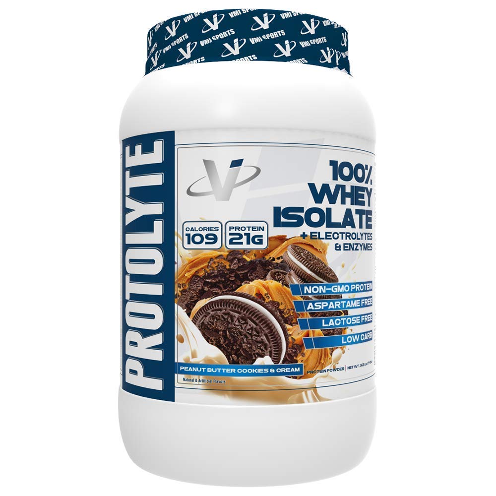 VMI SportsProtolyte 100% Whey Isolate Protein Powder, Peanut Butter Cookies & Cream, 1.63Lb, With Amino Acids, Electrolytes, Enzymes, High Protein, Lactose Free, Low Sugar