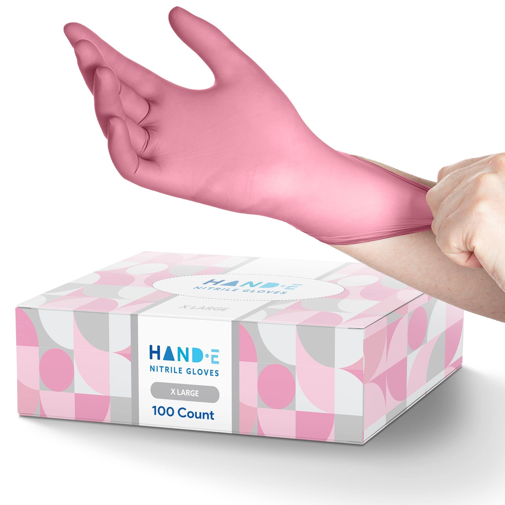 Disposable Pink Nitrile Gloves X Large, 100 Pack -Powder and Latex Free Gloves, XL