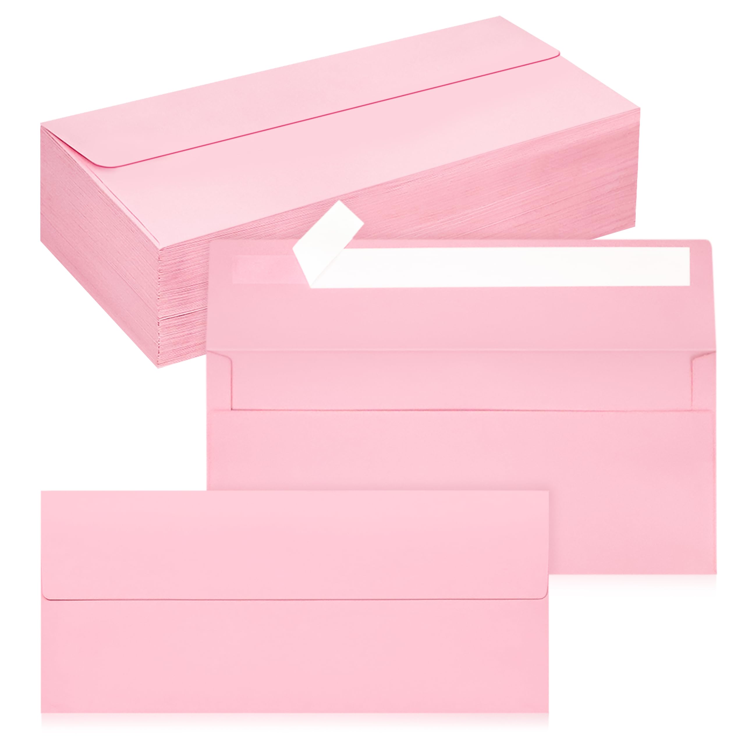 100 Pack #10 Business Envelopes, Self Seal Standard Pink Envelopes for Secure Business & Legal Mailing, Office, Checks, Letter, Invoices, 4 1/8 x 9 1/