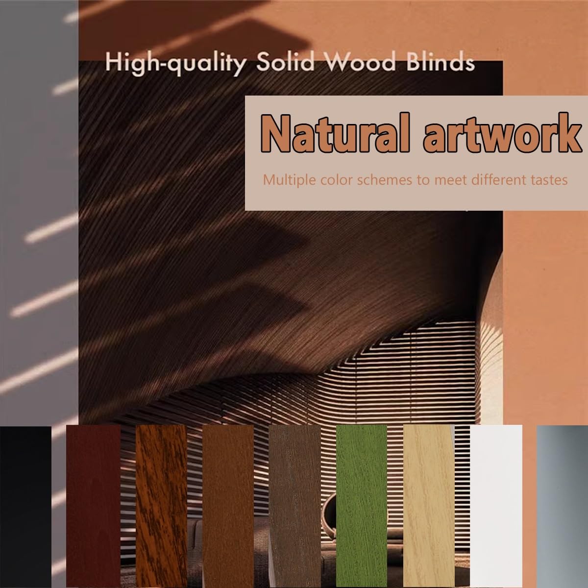 Holz Jalousien für Fenster Innen, Horizontal 50mm lamellen Jalousie Aus Holz 55x130cm 65x160cm 75x130cm 125x130cm 160x160cm Echtholz Wärmedämmung Jalousette mit Zugschnur(Schwarz,160 x 160 cm)