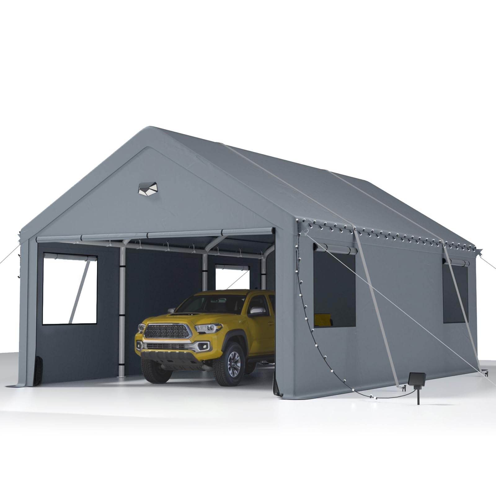 Carport Tente de garage extra large résistante à l'hiver 3,6 x 6 m avec fenêtre enroulable pour voiture, SUV, bateaux et camions – Parois latérales et toit amovibles