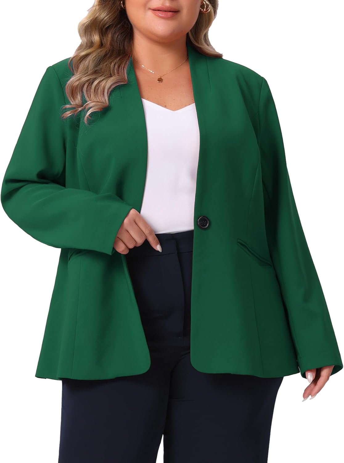 Agnes Orinda Plus Size Women's Blazer Business Casual Collarless Open Front Long Sleeve Work Office Suit Jacket with Pockets