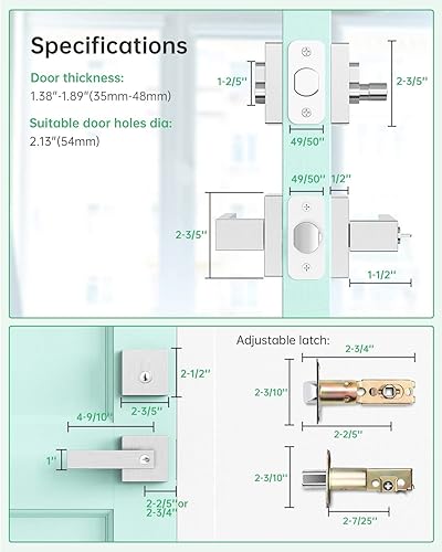 Miniatura 6 de NUTOMO Manija de bloqueo de puerta para puerta delantera, juego de cerradura de puerta interior y exterior de alta resistencia con pestillo para el