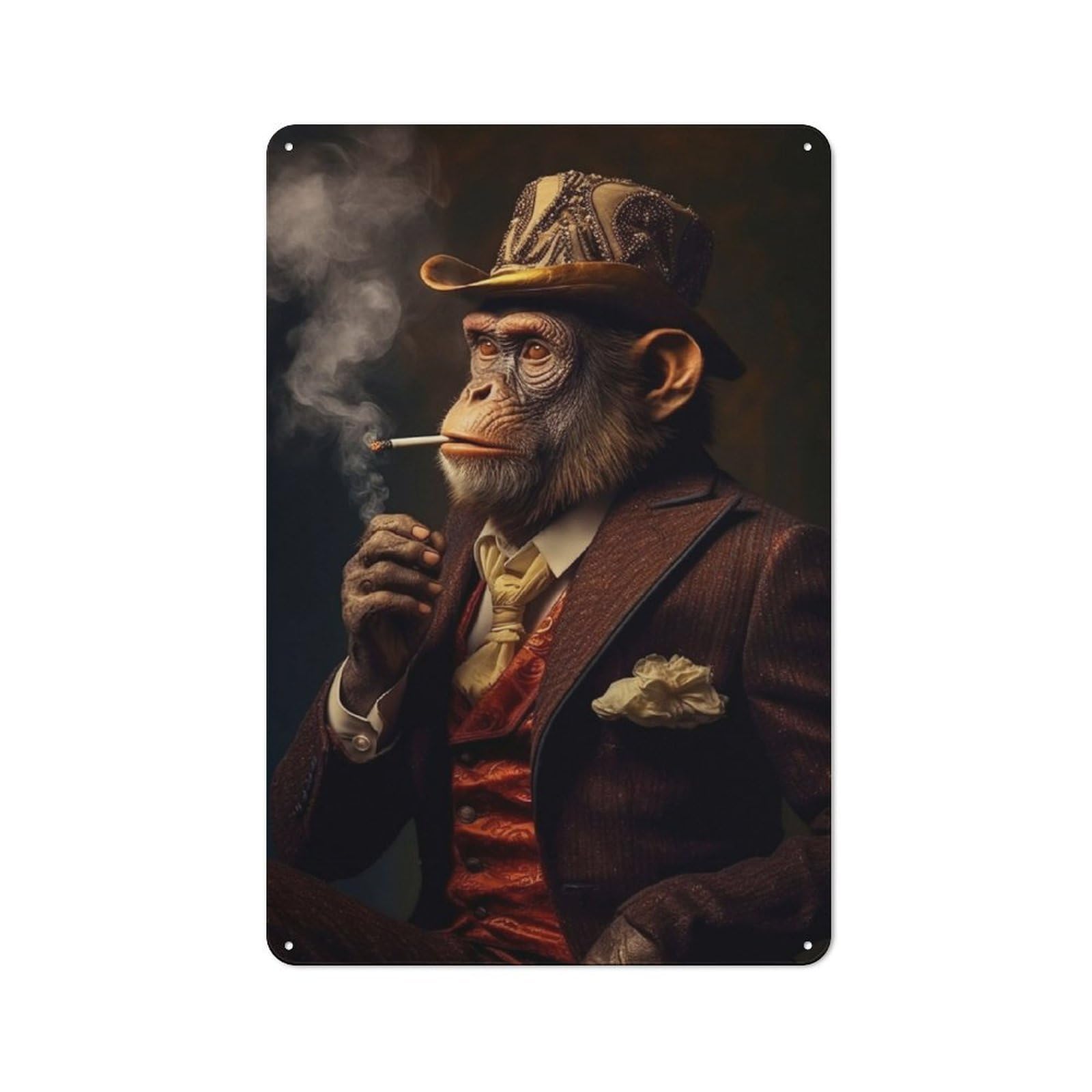 Smoking Monkey Rustic Tin Sign 30x20cm for Man Cave Or Games Room, A Decorative Gift for A Newly Furnished Man Cave And Games Room