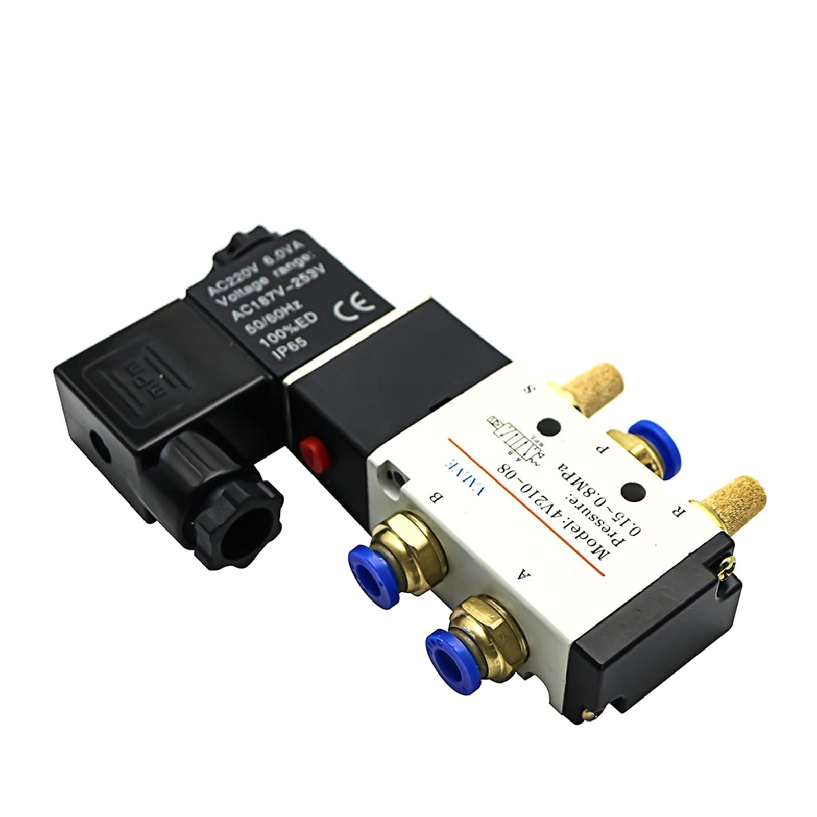Electroválvula neumática eléctrica 4V210-08 Válvula magnética aire gas de 5 vías y 2 posiciones 12 V 24 V 220 V accesorios para mangueras de 4 mm a 12 mm 1 unidad (Pc 8 mm Fittings,AC110)