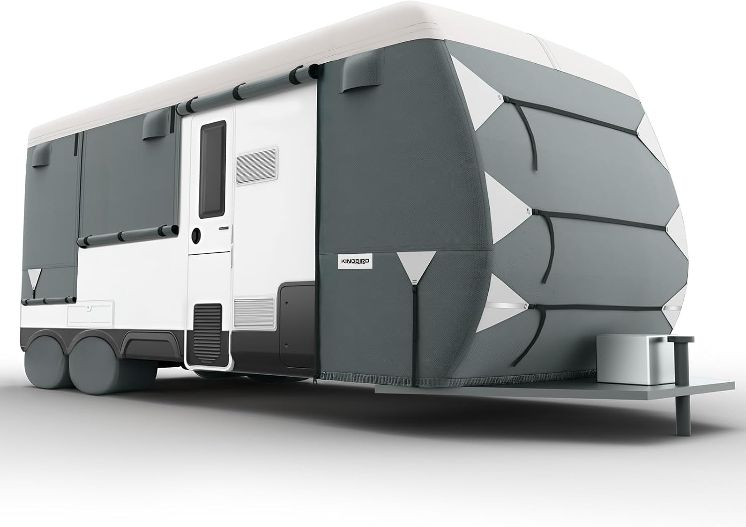 KING BIRD RV Cover, Heavy Duty 7-Layer Snow Protection, Fits 22-24ft Travel Trailers Campers, with Adhesive Repair Patches,Windproof Straps&Tire Covers