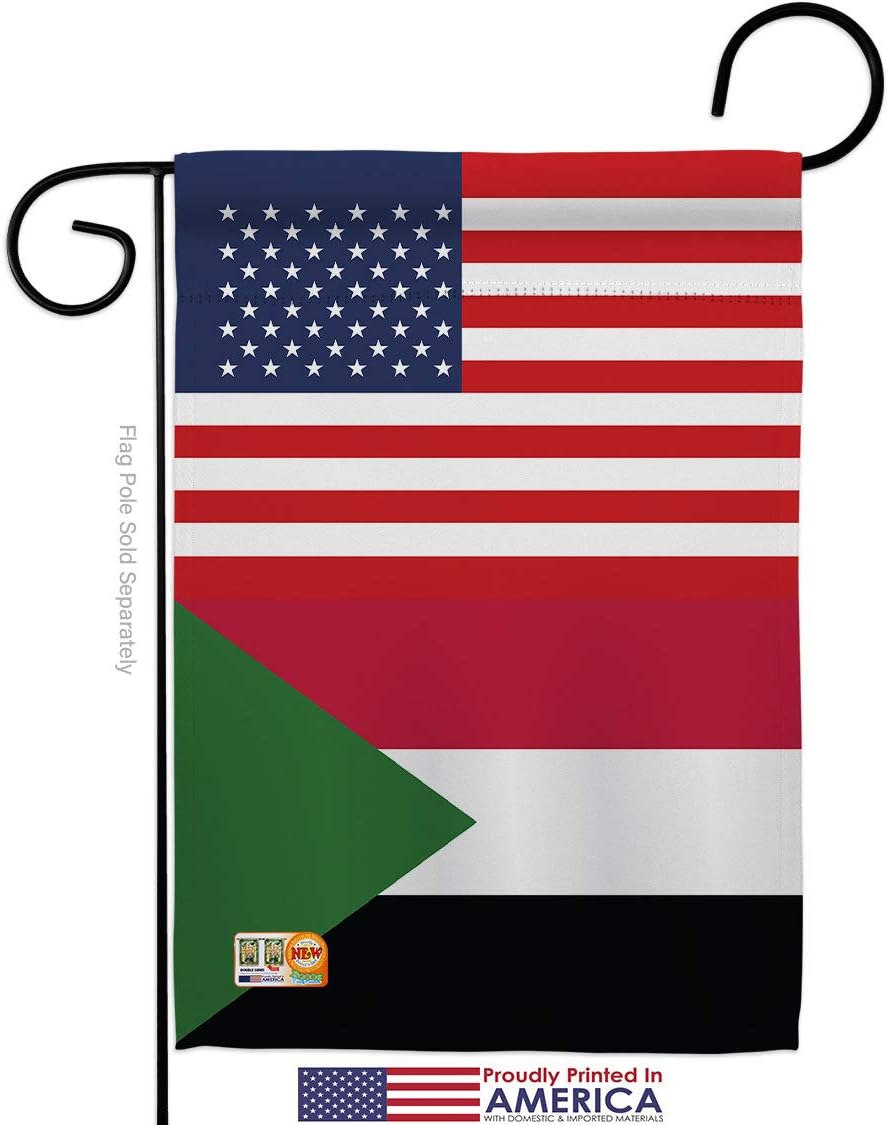 Sudan US Friendship Garden Flag Set Wood Dowel Regional USA American Alliance World Country Particular Area Small Decorative Gift Yard House Banner Made In 13 X 18.5