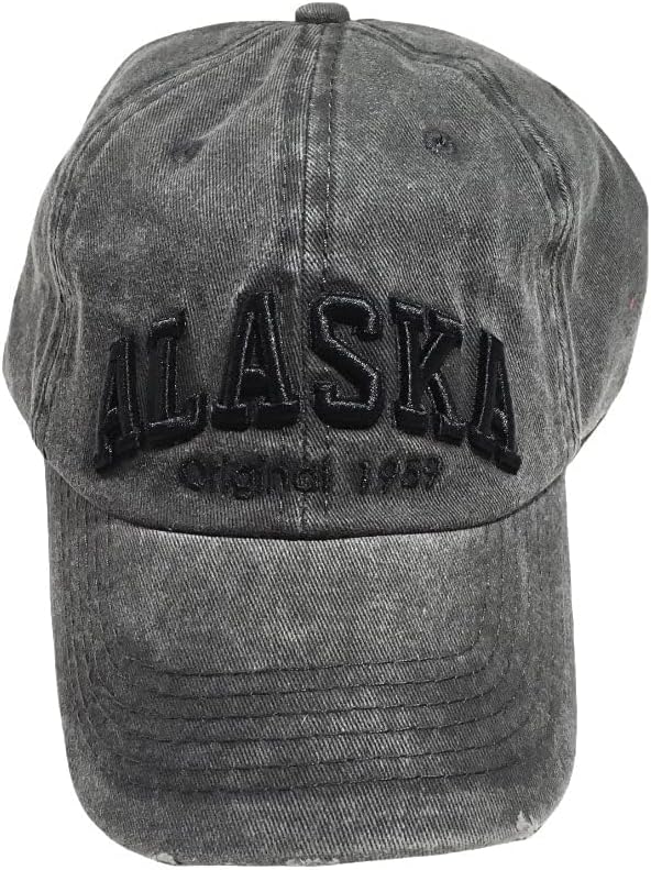 Robin Ruth Quality Ball Cap Hat Alaska Raised Black Letter Distressed Grey - Image 3