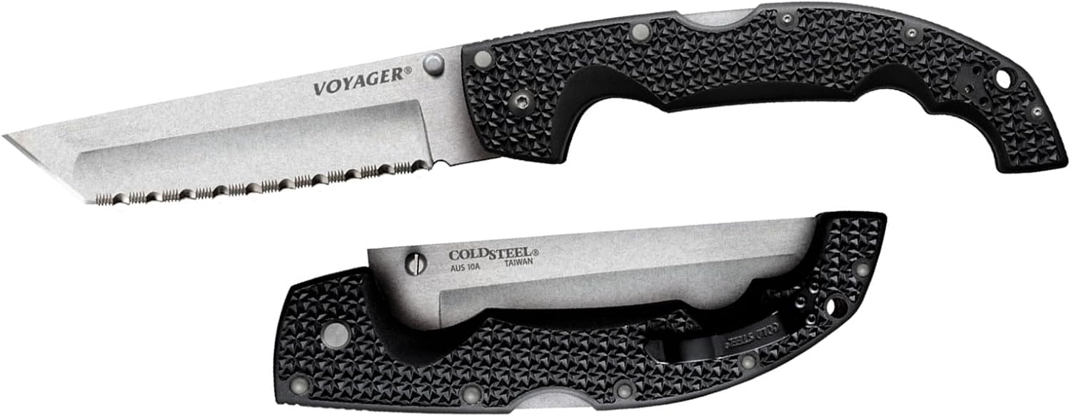 COLD STEEL XL Voyager 5.5" AUS10A Tanto Point Razor-Sharp Blade 6.75" Griv-Ex Handle Everyday Carry Tactical Folding Knife w/Tri-Ad Lock