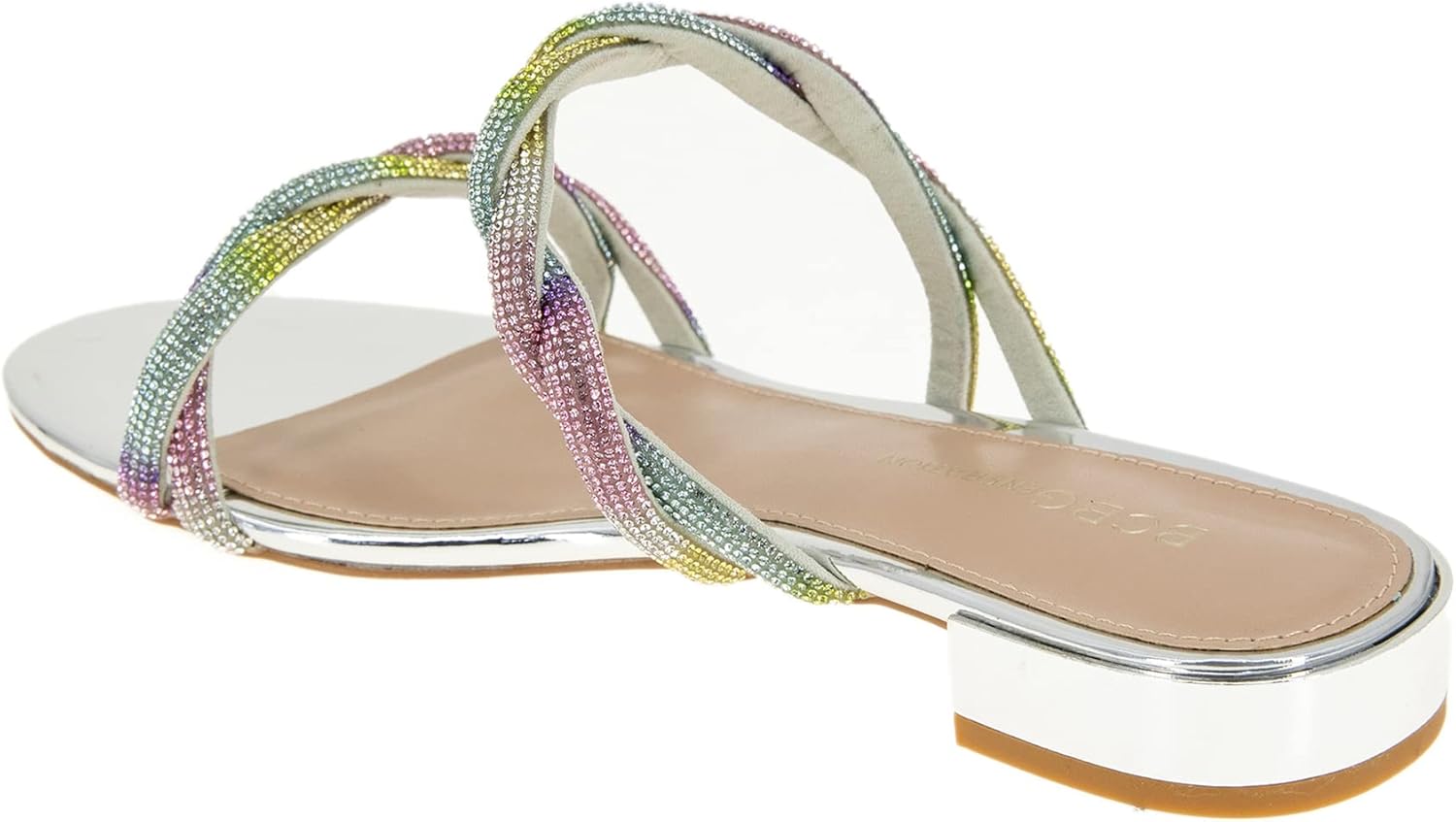BCBGeneration Women's DASTIN Flat, Silver/Rainbow, 9.5