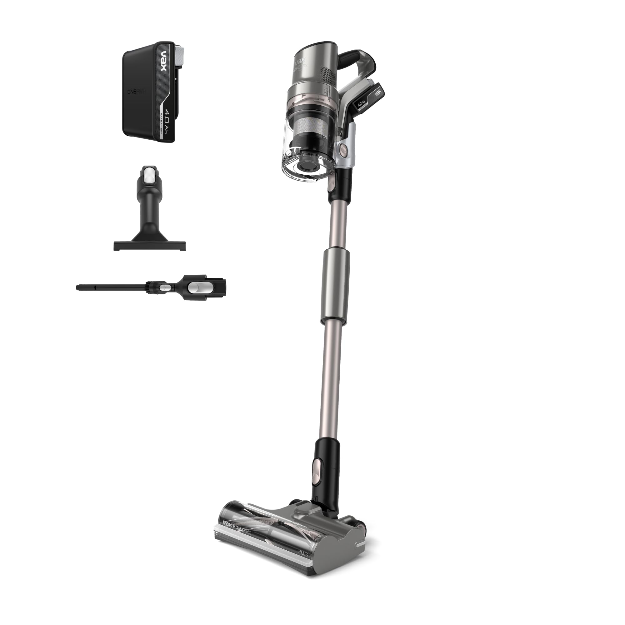 Vax HomePro Plus, Cordless Stick Vacuum Cleaner, Up to 45min Runtime, Self Stand, LED Lights and Hairwrap Resist, Stair & Crevice Tool Included, Graphite and Titanium, CLSV-HPKA