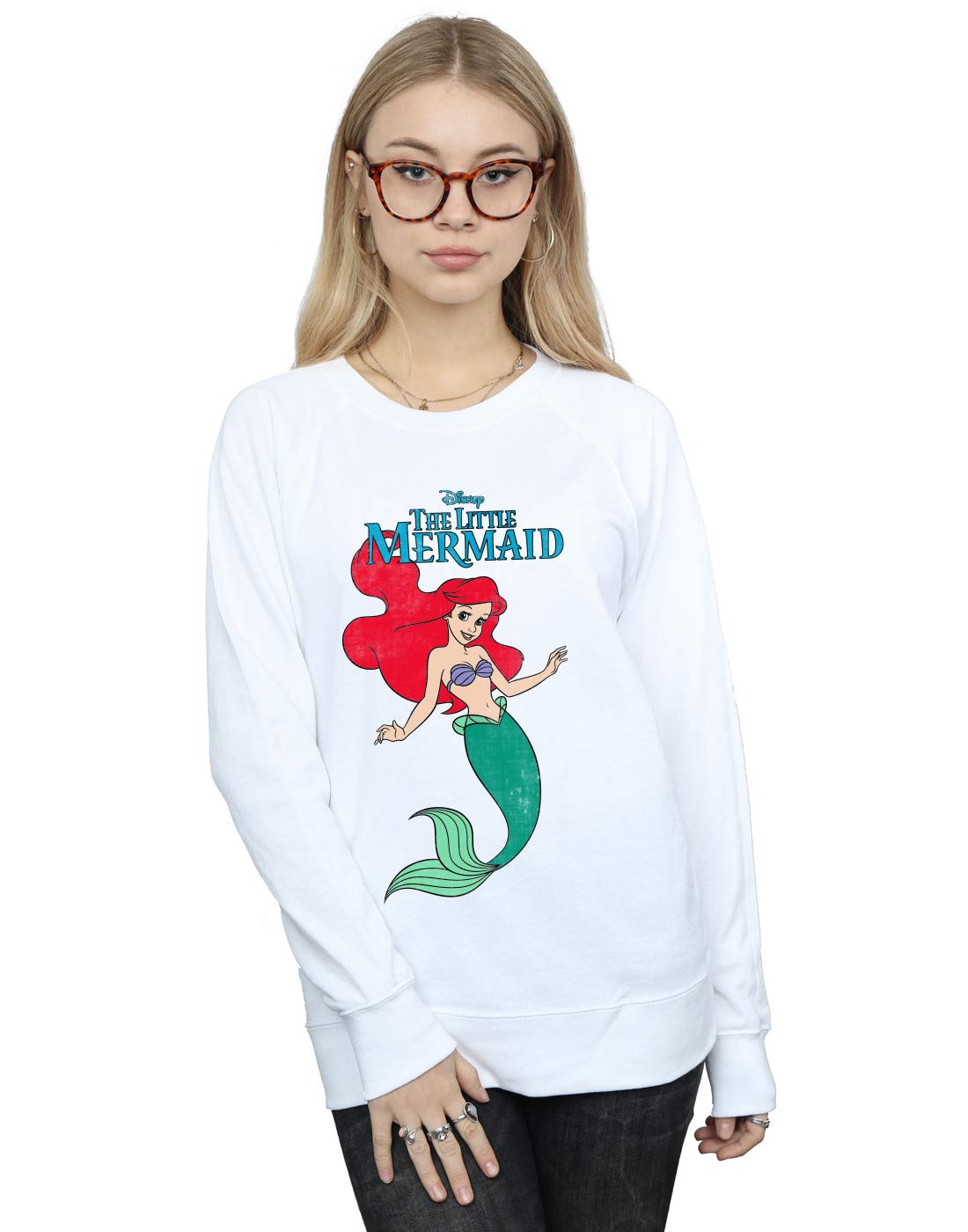 Disney Women's The Little Mermaid Line Ariel Sweatshirt White Medium