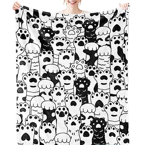 Manta de franela de forro polar con diseño de garra de gato, color blanco y negro, reversible, suave, cálida, esponjosa, gruesa, para niños, niñas, niños, manta de regalo, manta para sofá, cama, manta