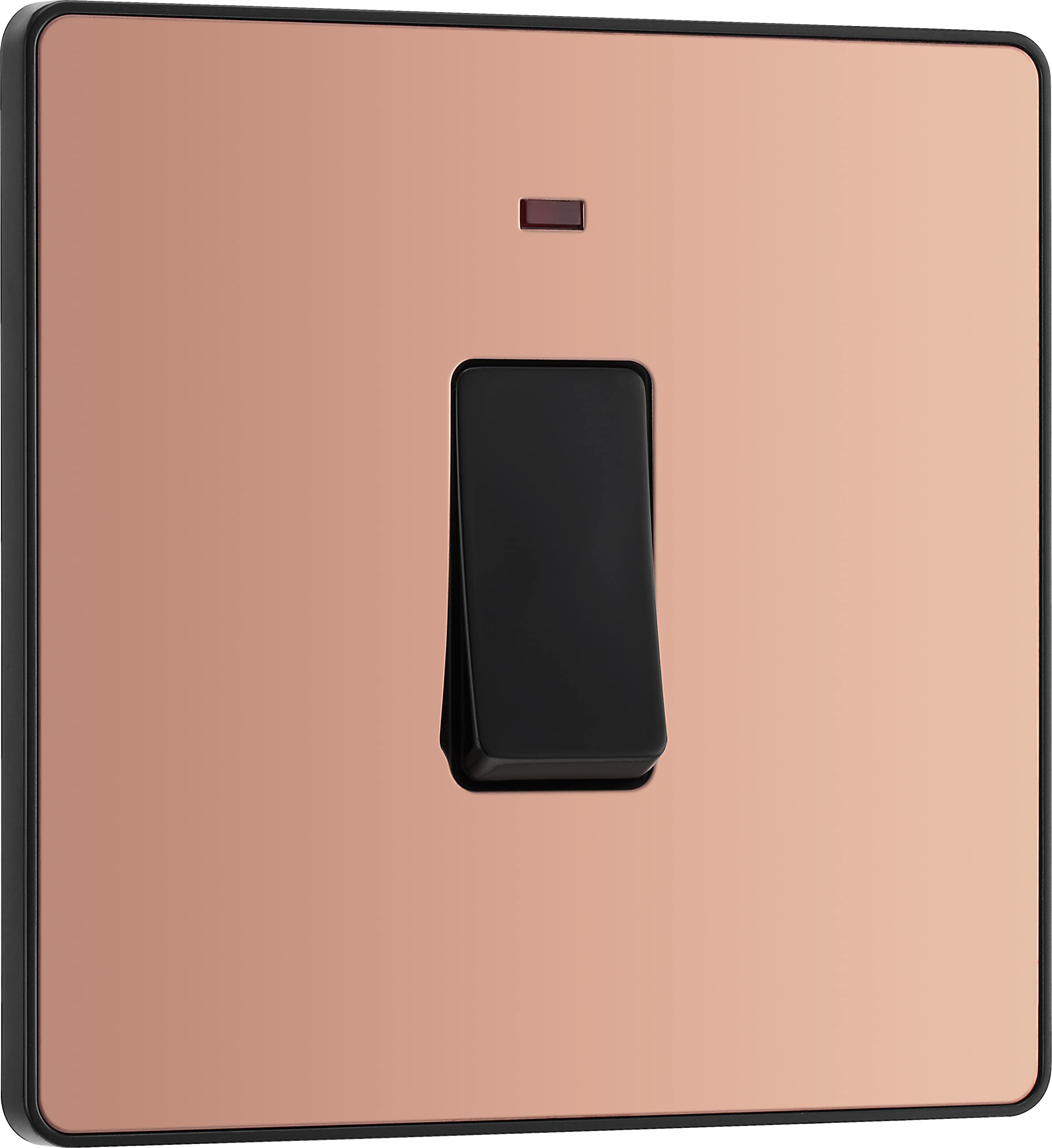 British General Polished Copper Bg Electrical Single Wall Switch With Led Power Indicator, Double Pole, Screwless Front Plate, Round Edges, Evolve, 20A, Pcdcp31b