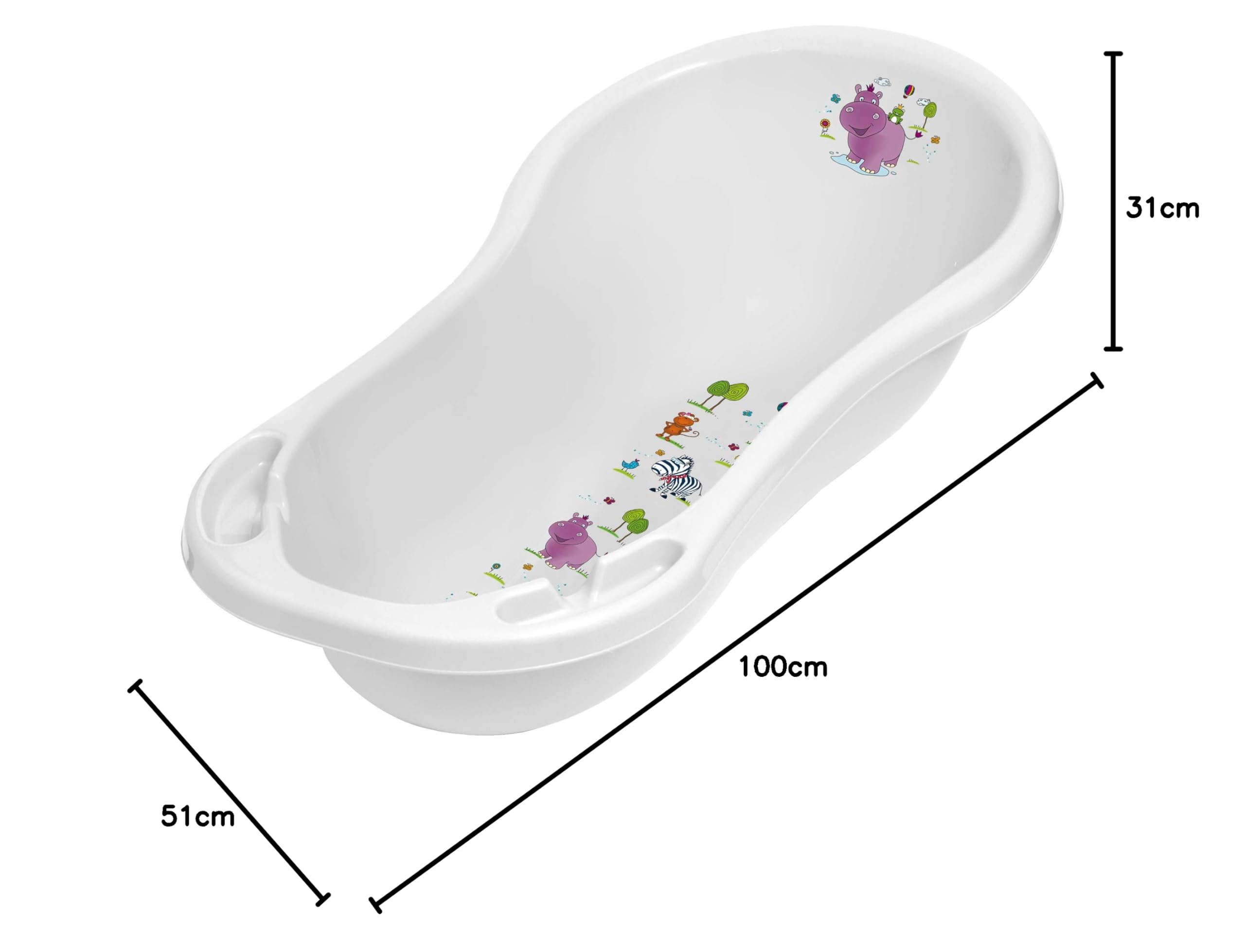 Keeeper Hippo ergonomiczna wanna dla niemowląt, od 0 do ok. 12 miesięcy, 100 cm, Wiktoria, biały