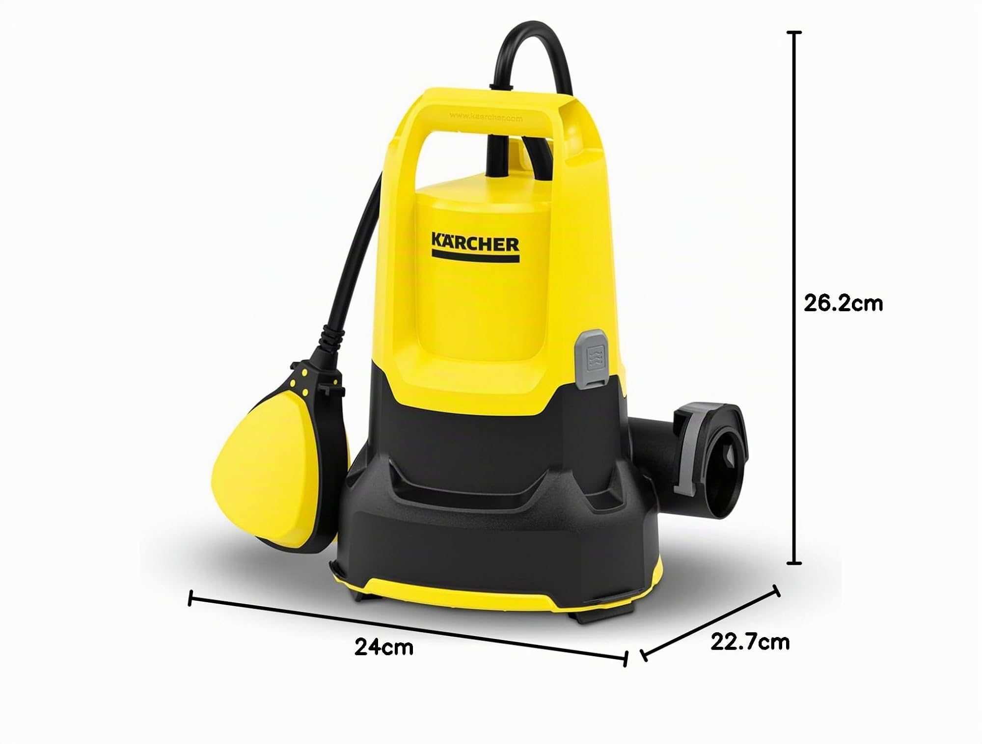 Pompe d'Evacuation Kärcher Sp 9,000 Flat, Moteur 280W, Débit 9 000 L/H, 0,6 Bar, ProfondEUr I mmersion Max 7 m, HautEUr Refoulement Max 6M, Taille Particules Max 5 mm, HautEUr Liquide Résiduel 1 mm