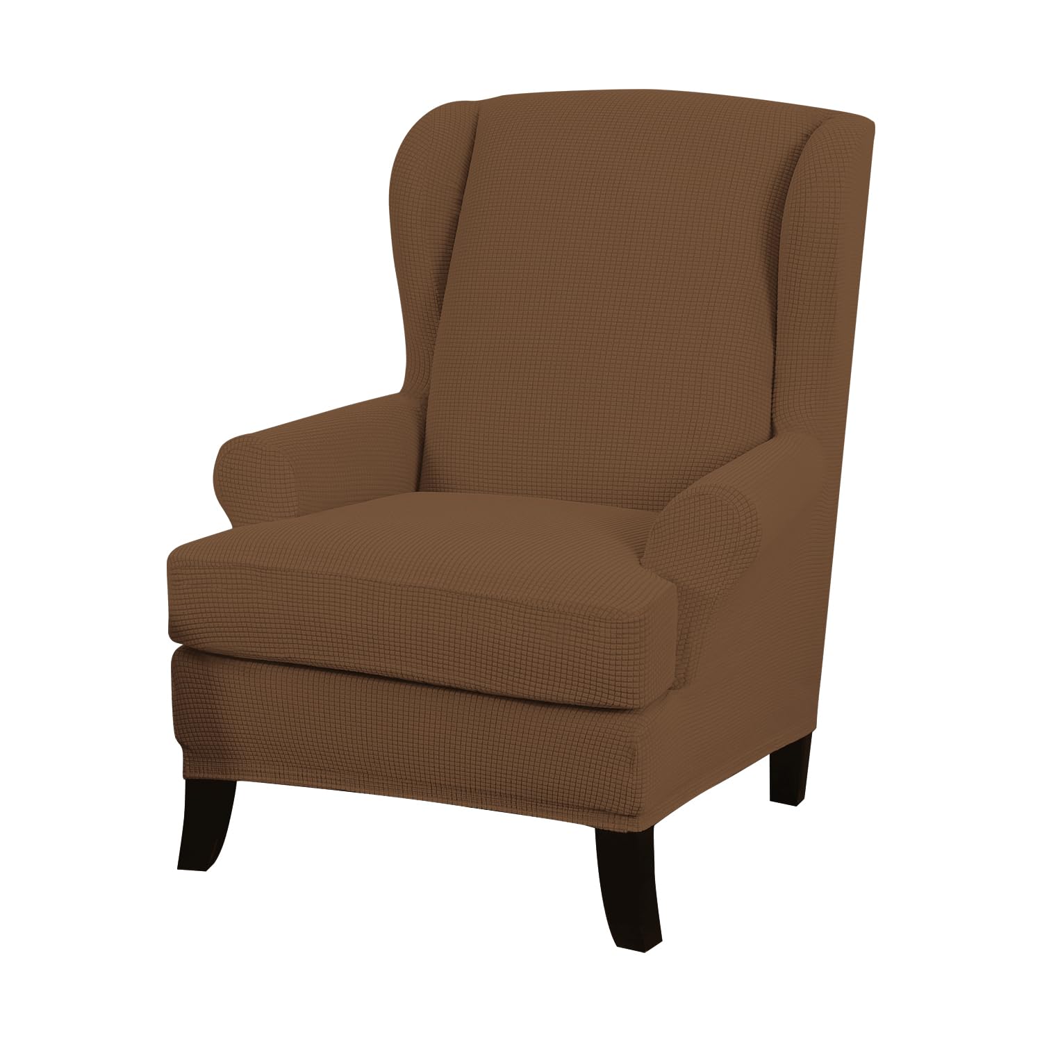 HOKIPO 190 GSM Thick Jacquard Elastic Wing Chair Cover, Roast Brown (AR-4773-F11)-image-21