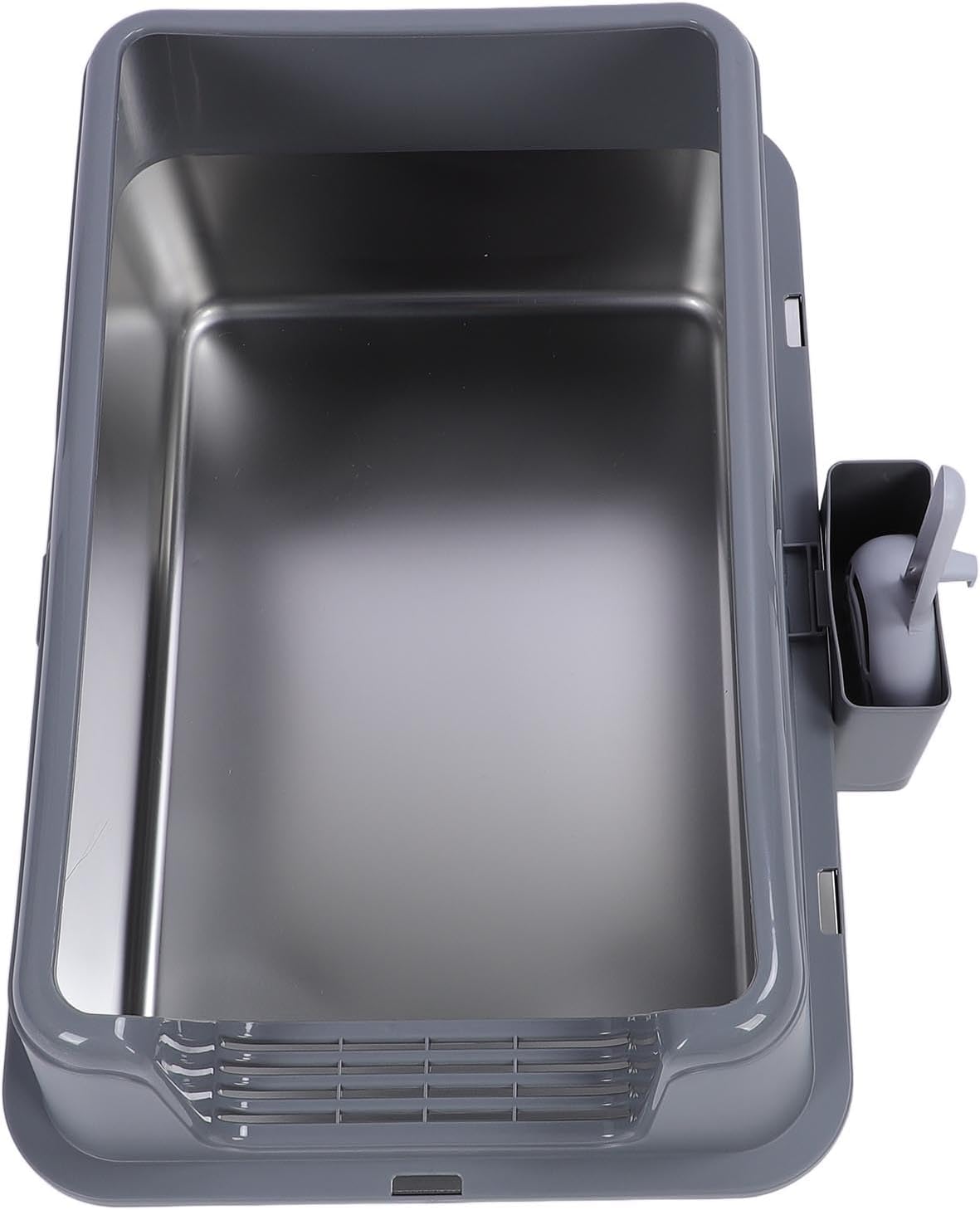 Stainless Steel Cat Litter Box Top Entry Anti Splashing Large Metal Kitty Toilet for Big Cats (Gray)