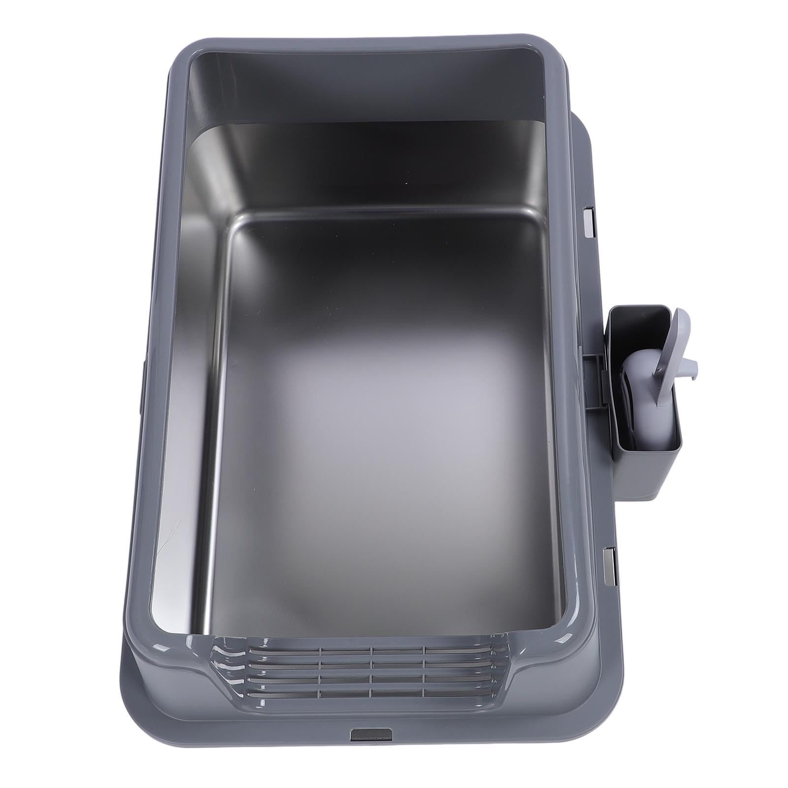 Arenero Cerrado de Acero Inoxidable para Gatos, Extra Grande 23,62x15,75x5,91 Pulgadas Arenero metálico para Gatos, Bordes Altos, antisalpicaduras, fácil de Limpiar (Grey)