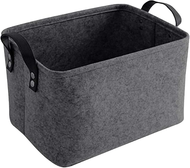 LITLANDSTAR Felt Storage Basket, Foldable Felt Basket Storage Box Open Storage Bin Laundry Hamper with Handles Shelf Basket Storage Basket Bin Organizer for Clothing, Magazine, Toys(Deep Grey)