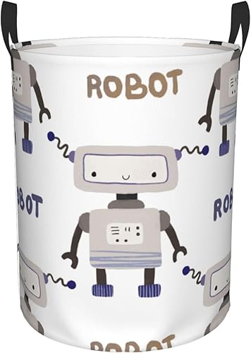 Vintage Robots - Cesta de lavandería impermeable plegable con mango duradero, organizador de ropa sucia circular, cesta de almacenamiento para el