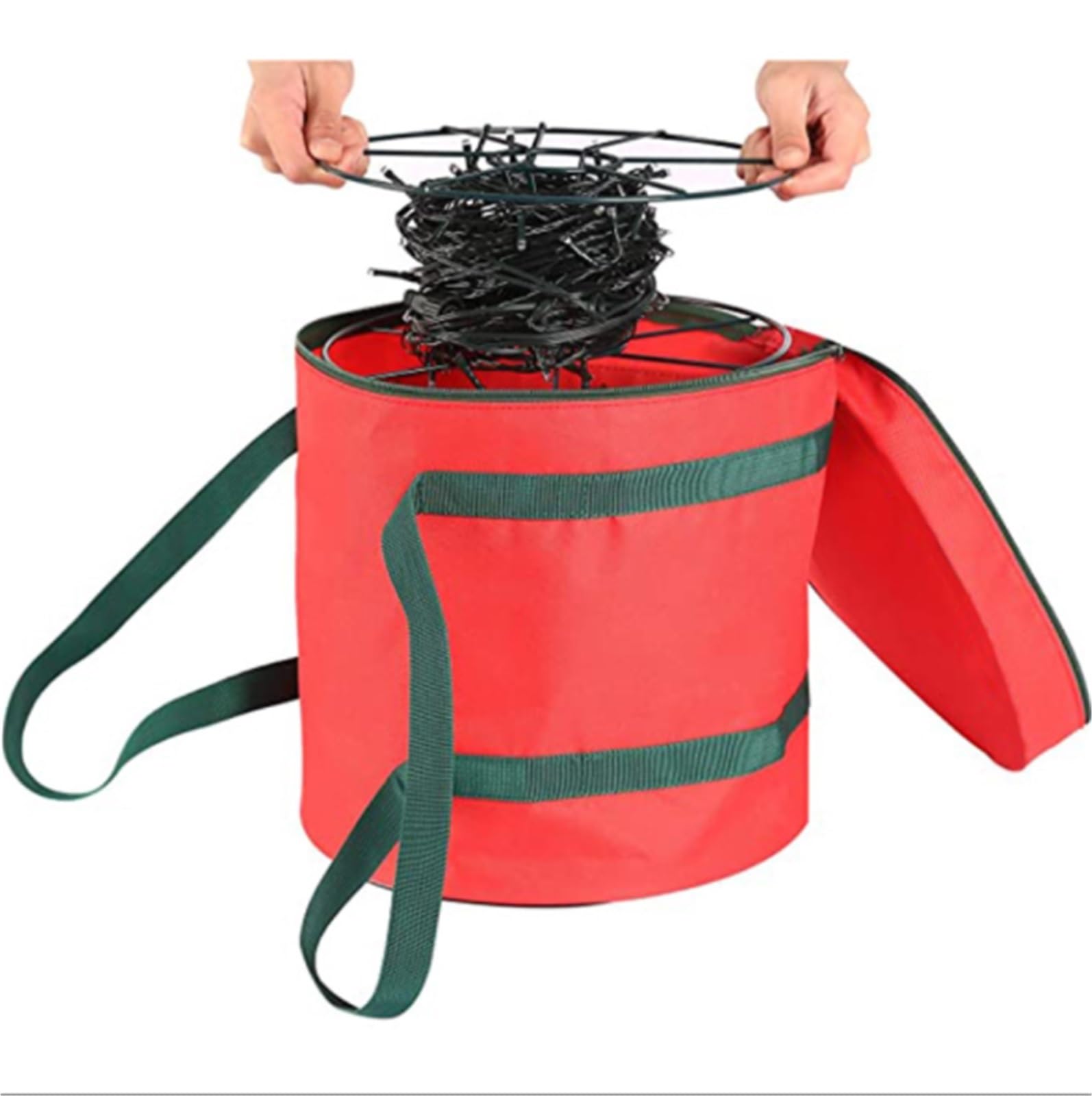 Bolsa Guardar Árbol Bolsa De Almacenamiento Luces Navideñas con Asas Enrollable For Bombillas Árbol Navideño Navidad(Grün)