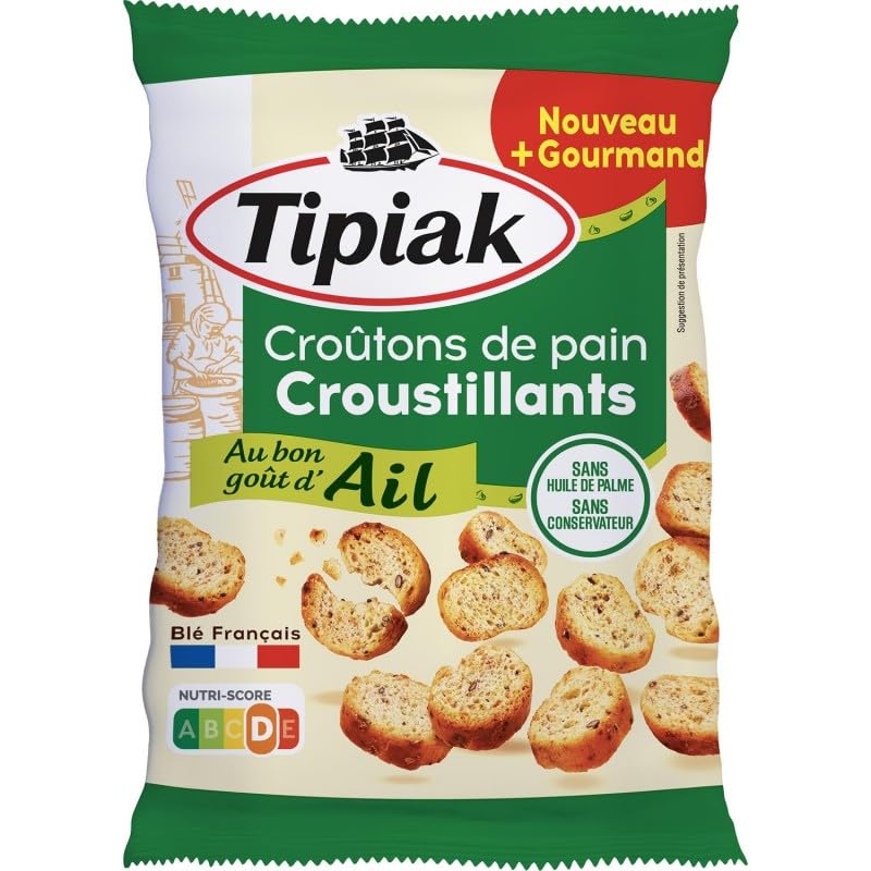 Délice Croustillant: Croûtons de Pain Ail Tipiak 75g - Idéal pour Sublimer vos Soup - Saveurs Gourmandes et Croustillantes - Le Lot De 4